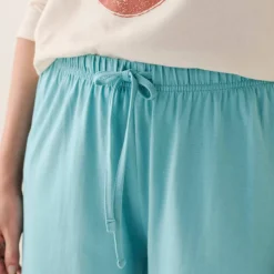 Pantalon pyjama coton uni avec lien à nouer