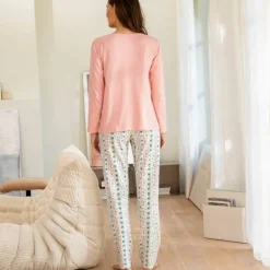 Pantalon pyjama imprimé fleuri rayé