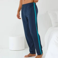 Pantalon pyjama uni bande contrastée