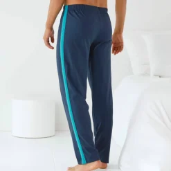 Pantalon pyjama uni bande contrastée