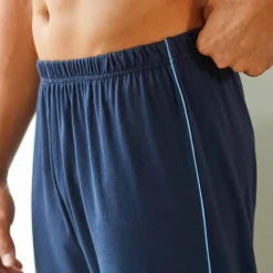 Pantalon pyjama uni coton piping contrasté