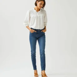 Pantalon slim, taille haute, moyenne stature