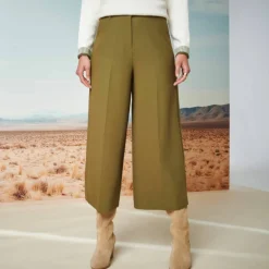 Pantalon taille haute, effet jupe-culotte