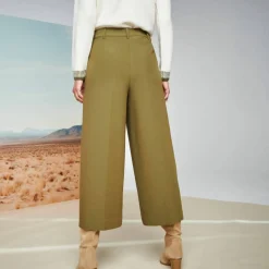 Pantalon taille haute, effet jupe-culotte