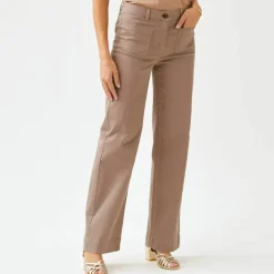 Pantalon twill coupe large taille haute, petite stature