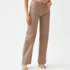 Pantalon twill coupe large taille haute, stature moyenne