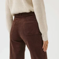 Pantalon velours coupe large taille haute, petite stature