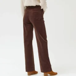Pantalon velours coupe large taille haute, petite stature