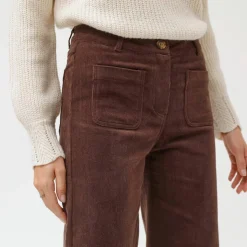 Pantalon velours coupe large taille haute, petite stature
