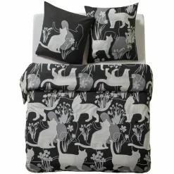 Parure de lit taie(s) + housse de couette Mistigri imprimée chats en coton