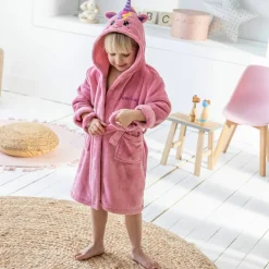 Peignoir de bain enfant à capuche licorne personnalisable microfibre