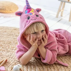 Peignoir de bain enfant à capuche licorne personnalisable microfibre