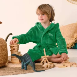 Peignoir de bain enfant à capuche personnalisable dinosaure microfibre