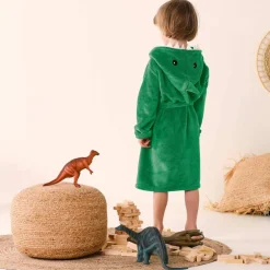Peignoir de bain enfant à capuche personnalisable dinosaure microfibre