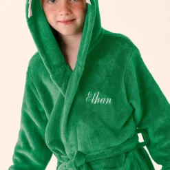 Peignoir de bain enfant à capuche personnalisable dinosaure microfibre