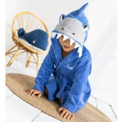 Peignoir de bain enfant à capuche requin personnalisable - 340g/m²
