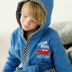 Peignoir de bain enfant à capuche voiture personnalisable éponge coton - 340 g/m²