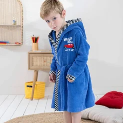 Peignoir de bain enfant à capuche voiture éponge coton - 340 g/m²