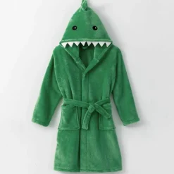 Peignoir de bain enfant dinosaure à capuche microfibre toute douce