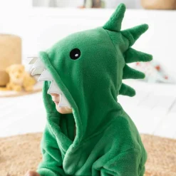 Peignoir de bain enfant dinosaure à capuche microfibre toute douce