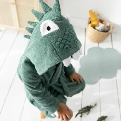 Peignoir de bain enfant Dinosaure personnalisé à capuche - éponge 340g/m²