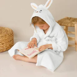 Peignoir de bain enfant Lapin personnalisé à capuche - éponge 340g/m²