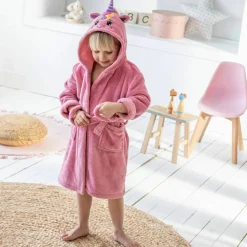 Peignoir de bain enfant licorne à capuche microfibre toute douce
