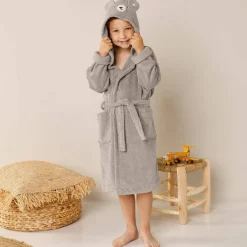 Peignoir de bain enfant ourson à capuche éponge coton - 340 g/m²