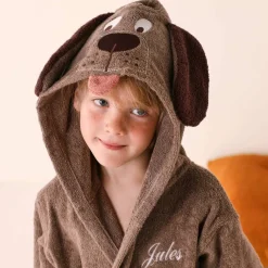 Peignoir de bain enfant personnalisable chien à capuche, éponge coton - 340 g/m²