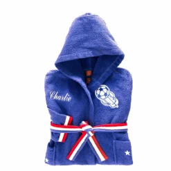 Peignoir de bain enfant personnalisable foot à capuche, éponge coton - 340 g/m²