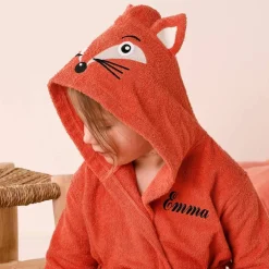 Peignoir de bain enfant personnalisable renard à capuche, éponge coton - 340 g/m²
