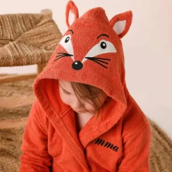 Peignoir de bain enfant personnalisable renard à capuche, éponge coton - 340 g/m²