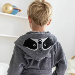 Peignoir de bain enfant raton laveur à capuche éponge coton - 340 g/m²