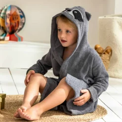Peignoir de bain enfant raton laveur à capuche éponge coton - 340 g/m²