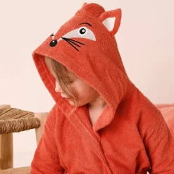 Peignoir de bain enfant renard à capuche éponge coton - 340 g/m²
