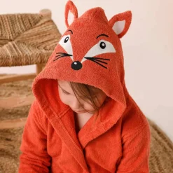 Peignoir de bain enfant renard à capuche éponge coton - 340 g/m²