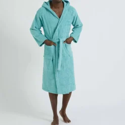 Peignoir mixte adulte col capuche éponge bouclette