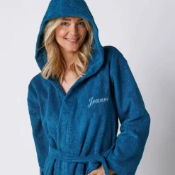 Peignoir mixte adulte col capuche éponge bouclette
