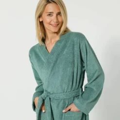 Peignoir mixte adulte col kimono - éponge bouclette 380 g/m²