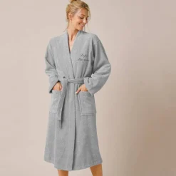 Peignoir mixte adulte uni coton éponge bouclette col kimono personnalisable