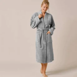 Peignoir mixte adulte uni coton éponge bouclette col kimono personnalisable
