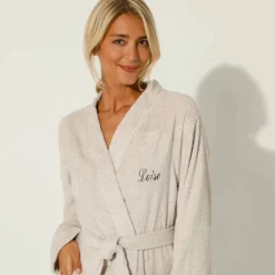 Peignoir mixte adulte uni coton éponge bouclette col kimono personnalisable