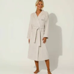 Peignoir mixte adulte uni coton éponge bouclette col kimono personnalisable