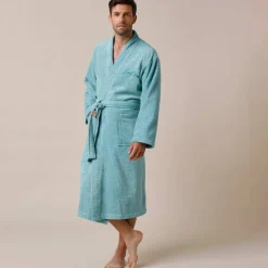 Peignoir mixte adulte uni coton éponge bouclette col kimono personnalisable