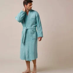 Peignoir mixte adulte uni coton éponge bouclette col kimono personnalisable