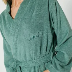 Peignoir mixte adulte uni coton éponge bouclette col kimono personnalisable