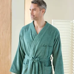 Peignoir mixte adulte uni coton éponge bouclette col kimono personnalisable