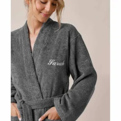 Peignoir mixte adulte uni coton éponge bouclette col kimono personnalisable
