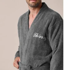 Peignoir mixte adulte uni coton éponge bouclette col kimono personnalisable