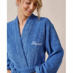 Peignoir mixte adulte uni coton éponge bouclette col kimono personnalisable